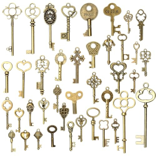 MMDBD 40 Pz Antico Pendenti, Chiavi Scheletro Vintage, Chiavi Volanti Antico, Set di Ciondoli Chiave Rustica per Creazione Fai da Te Decorazioni per Camera Bomboniere Matrimoni Accessori