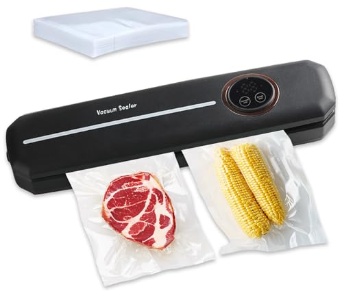 Food Vacuum Sealer with Simple One-Click Operation, Small Multifunctional Vacuum Sealer Machine 120 Watt Strong Suction with 20 Food Vacuum Bags (Black)1