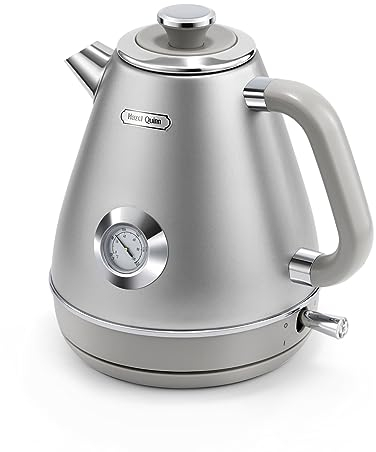 Hazel Quinn Bouilloire Electrique, Bouilloire Vintage Avec Thermomètre, Acier Inoxydable et Sans BPA, Sans Fil et Avec Arrêt Automatique, 1,7 L, 2200 W, Gris Espace
