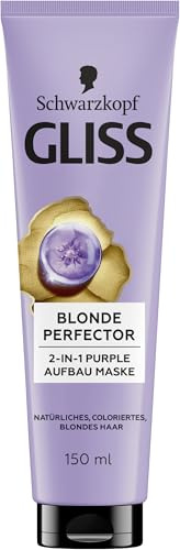 Gliss Blonde Perfector 2-in-1 Purple Aufbau Haarmaske (150 ml), Haarkur für natürliches, coloriertes & gesträhntes blondes Haar sorgt für Glanz & Pflege, mit Anti-Gelbstich-Effekt