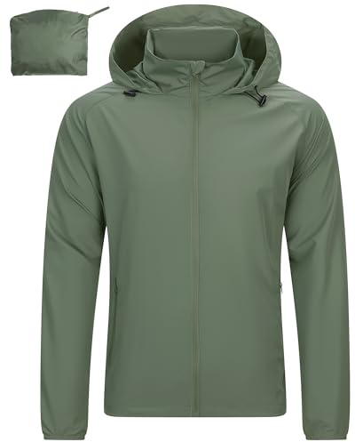 33,000ft Mens Lightweight Water Resistant Jackets Windproof Hiking Jacket Packaway Rain Coats Windbreaker For Running Cycling Casual Green M