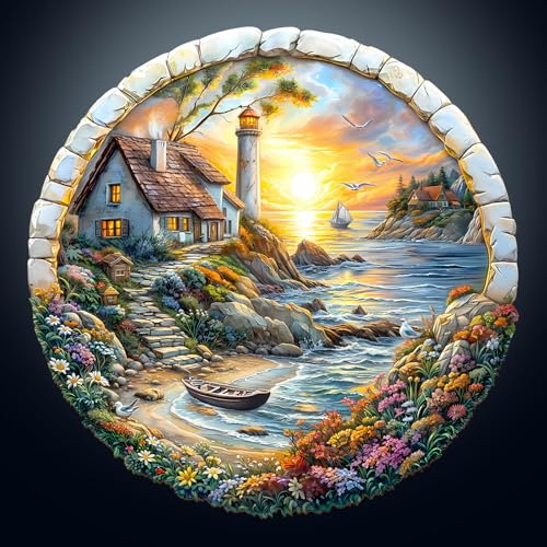 Puzzle en bois pour adultes, île océanique en bois, pièces de puzzle de forme unique irrégulière, emballage cadeau, cadeau d'anniversaire pour adultes et enfants (L-34 x 34 cm - 300 pièces)