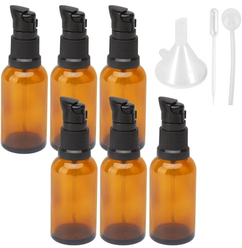 ZMDMAH 6 stycken 30 ml tomma glasflaskor brun bärnstensfärgade glas lotion-flaskor lotiondispenser brun glasflaska med pump för lotion serum och kräm