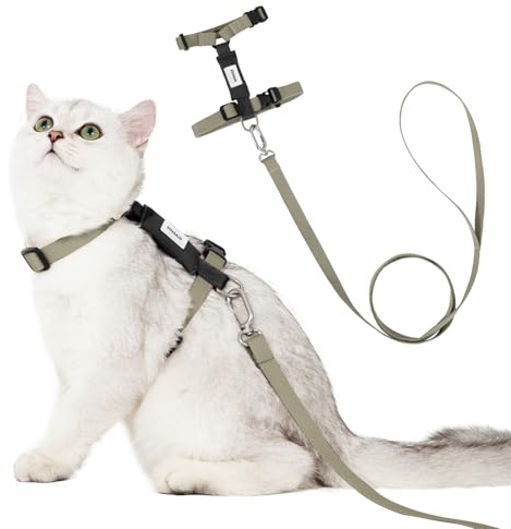Sovarin Cat Harness and Leash Set - Green Extra Lightweight Soft Kitten Harness Escape Proof, Adjustable Travel Pet Harness for Walking，Easy Control Comfortable Outdoor (Olive Green, One Size)
