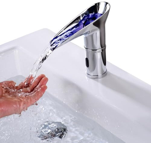 Robinet cascade LED avec capteur, robinet automatique infrarouge 3 couleurs changeantes avec température de l'eau de 0 à 80 °C pour salle de bain et cuisine