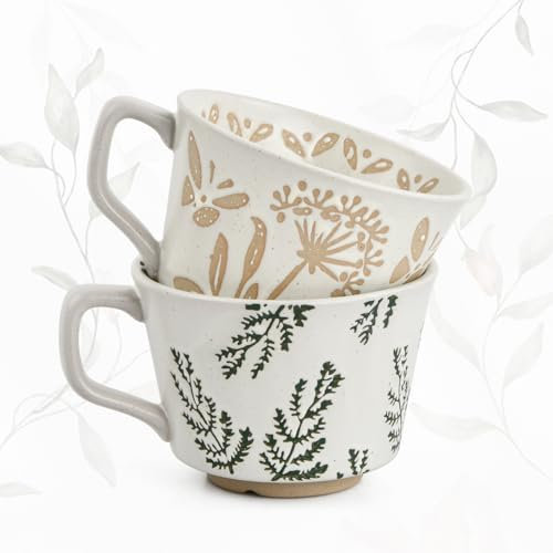 volumoon Juego de 2 Tazas de café de cerámica,350ML Cappuccino taza de cerámica,Juego de tazas de cafe,Tazas de porcelana,para café con leche,té,leche,cacao caliente