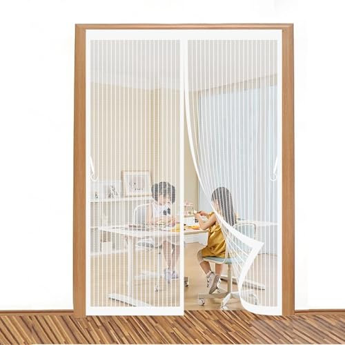 Insektenschutz Magnetvorhang 145 x 175 cm Anpassbar, Lichtdurchlässig, Einfache Montage, Selbstschließend, Magnet Wärmeschutzvorhang für Fenster, Zimmertür, Veranda, Weiß