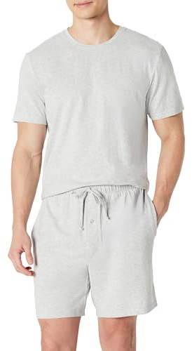 Amazon Essentials Pigiama da Uomo in Modal di Cotone, Maglietta a Maniche Corte e Pantaloncini, Grigio Chiaro, M