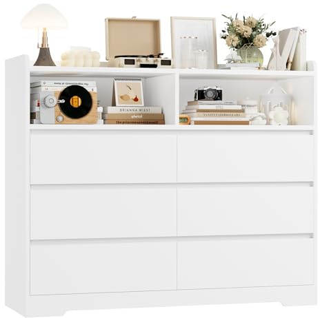 FOREHILL Kommode mit 6 Schubladen 120cm breit Sideboard Komodenschrank für Schlafzimmer Wohnzimmer Flur, 120x40x100cm Weiß