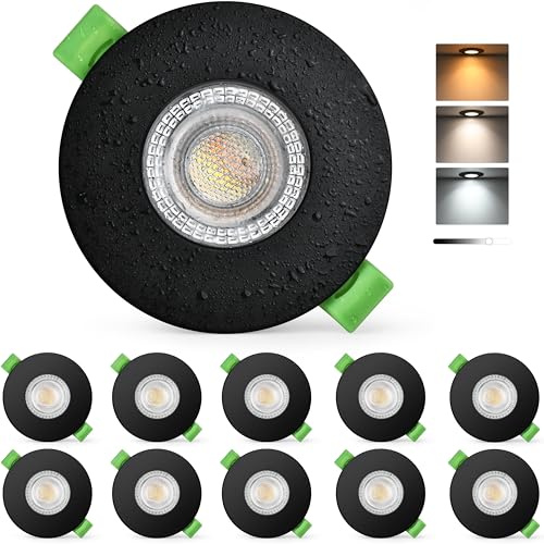 KYOTECH Foco LED Empotrado 230V Regulable 3CCT IP65 60-75mm 7W 10PCS Negro