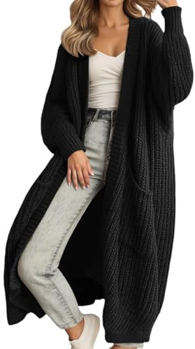 Generisk kofta dam lång grovstickad jacka cardigan oversize vinter koftor stickad rock elegant lång kofta med fickor öppen front tröja kofta lång dam