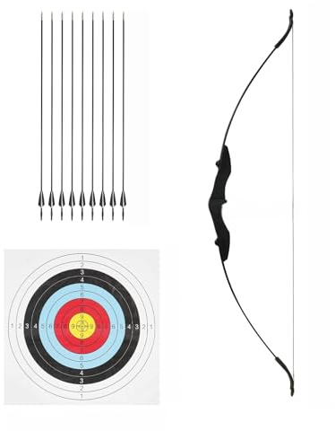 TFGXUE Set di arco ricurvo | freccia e arco in plastica 135 x 30 cm | tiro con l'arco per adulti, accessori completi per tiro con l'arco, arco sportivo, arco lungo, durevole/sicuro