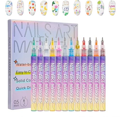 Ceriselle 12 färger Nagelkonst Pennor Set, Nagellack Markörer & 3D Gel Nagelkonst Pennor för Naglar, Nageldesign Tillbehör Kit