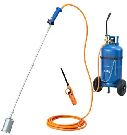 KEMPER - Diserbatore termico + carrello a ruote per bombola gas + accensione gas + erogatore gas bruciatore 60 mm tubo 5 m - Eliminazione delle erbacce