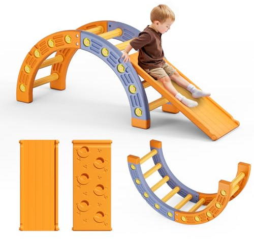 Warmiehomy Toddler Climbing Frame with Arch & Slide, Indoor Outdoor Climbing Toy for Kids 1-3, Kids Playground Gym with Climbing Arch & Slide, 133×42×50cm, Montessori Activity Toy Gift for Children