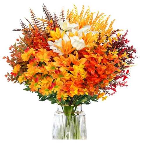 8 Bouquets Decoration Automne Fleur Artificielle, Deco Automne Fausse Fleur, Bouquet Automnes, Fleurs Artificielles Haut de Gamme, Automnes Plante Artificielle Interieur, Fleurs Séchées pour Table