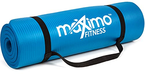 Maximo Fitness Tapis d'exercice physique NBR de haute qualité - Extra épais 12 mm - Parfait pour Yoga, Pilates, Abdominaux. (Bleu)
