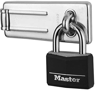 Master Lock 9140703EURD Pack Including Door Hasp and Keyed Padlock, Black
