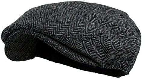 Wonderful Fashion Men's Herringbone Tweed Wool Blend Snap Front Newsboy Hat (DK.Grey, SM)