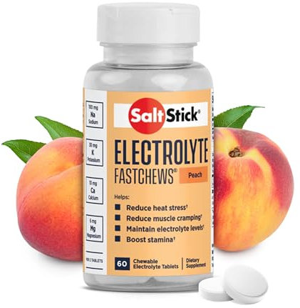 SaltStick FastChews Electrolytes - 60 Chewable Electrolyte Tablets - Salt Tablets for Running, Fast Hydration, Leg Cramps Relief, Sports Recovery - Non-GMO, Vegan, Gluten Free (Peach)