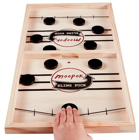moopok Fast Sling Puck Game - Fast Action Super Foosball Table Desktop Battle Slingshot Wooden Air Hockey Board Game -Guaranteed Fun for Family Game Night or Friends Party