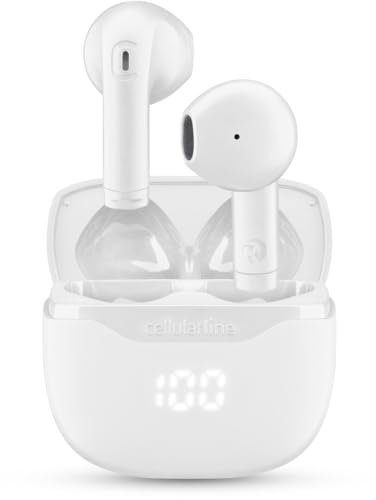 cellularline Core Auriculares Bluetooth True Wireless con Funda de Carga, Pantalla LED, 16 Horas de Reproducción, Controles Táctiles, Double Master, Autopairing, Blanco