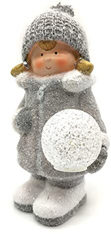 DARO DEKO Winterkind Mädchen mit LED Schneeball 25cm Dekofigur Weihnachtsdeko