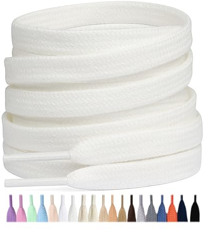 Stepace 2 Paia Lacci Piatti in 100% Cotone (largi 8 mm) Stringhe per Scarpe da Ginnastica, Scarpe da Lavoro, Scarpe Sportive, Scarpe da Corsa Bianco Sporco 140