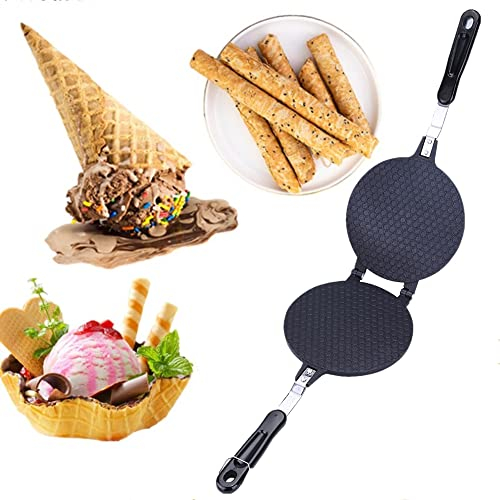 Máquina antiadherente para hacer conos de gofres de huevo, máquina de cono de helado, herramientas de cocina con mango de aislamiento térmico para casa, comercial, casero, molde para hornear conos de