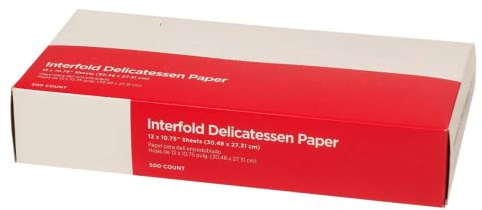 Concession Essentials 10 x 10.75 Inch Dry-Waxed Paper Deli Wraps, White, Light-Grade, Interfolded, 500 Ct Box.