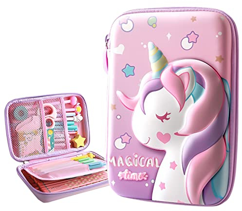Federmäppchen Mädchen mit 3D Einhorn Muster Schüleretui Federtasche Federmappe für Schreibwaren Gefüllte 2 fach Federtasche Große Kapazität Mäppchen mit Reißverschluss Coole Sachen für Teenager