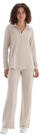 Dagi Women's High Waist High Waist Pants Pyjama Bottom, Beige Melange,