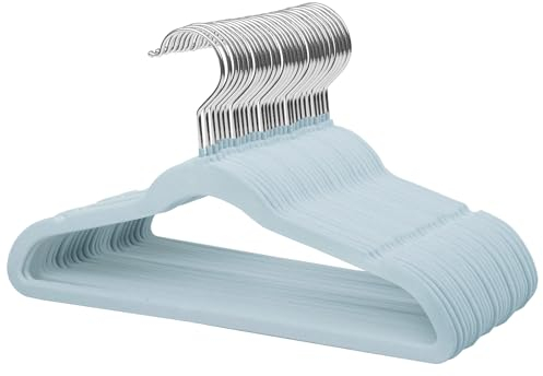 ManGotree 35cm Kinder Samt Kleiderbügel, Ultradünne Kinderkleiderbügel mit 360° Drehbarem Haken, rutschfeste Filzbügel für Jugendliche, Robust und Langlebig (32 Pack, Blau)