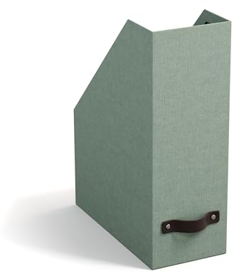 BIGSO ESTELLE Stehsammler für Zeitschriften, Magazine und Akten – praktischer Organizer aus Faserplatte und Papier in Leinenoptik – stabiler Zeitschriftenhalter mit Griff – mintgrün