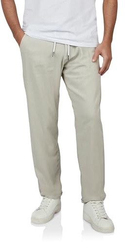 riverso Pantaloni di lino da uomo lunghi vestibilità regular RIVMarco pantaloni estivi per il tempo libero tinta unita bianco beige oliva blu nero S M L XL XXL 3XL 4XL 5XL, Sabbia chiara., L