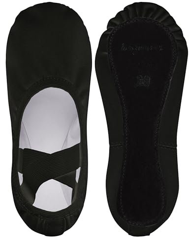 tanzmuster Ballettschuhe Damen - Jona - aus Baumwoll-Stretch - ganze Ledersohle - Ballettschläppchen für Erwachsene - Schwarze Tanzschuhe fürs Ballett, schwarz, 41