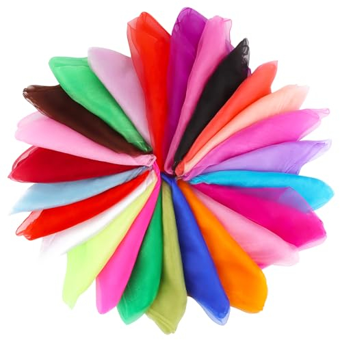 LWMTT 24 Stück Jongliertücher Bunte Tücher Baby 60 x 60 cm Chiffontücher Seidentücher Baby Square Jongliertücher für Tanzen, Jonglieren, Sensorisches, Tanztücher, Kindershow