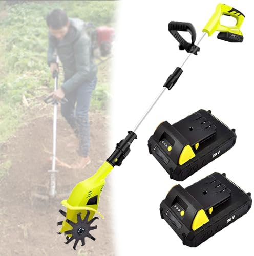 Quixnova Motoazada de jardín eléctrica de 250 RPM - Rotavator de jardín inalámbrico con 2 Cuchillas de Acero, cultivador de Suelo con batería de 2 x 12 Ah para césped/jardinería/Cultivo de Suelo