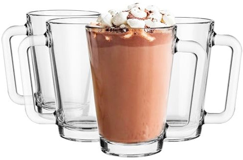 Glasmark KROSNO, 250 ml, lot de 4, set de verres, tasses en verre, verres à boire en verre avec anse, oreille colorée, verre à boire, tasse, gobelet en verre avec combiné, passe au lave-vaisselle