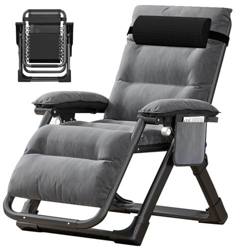 ZIKEBTUY Zero Gravity Liegestuhl Klappbar Gartenliege 200kg Belastbar Camping Relaxliege Verstellbar mit Polster Seitentasche Nackenkissen Klappliege Relaxsessel für Wohnzimmer Outdoor Balkon Camping