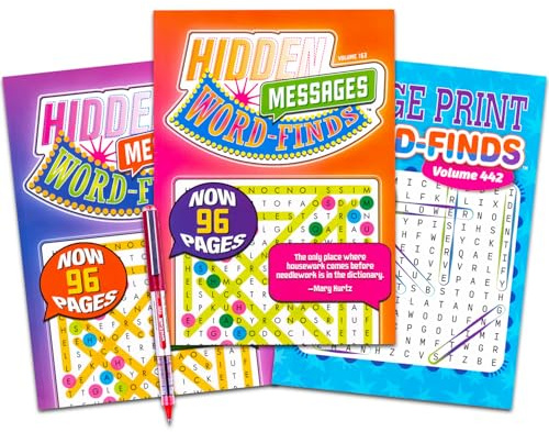 Word Find Book 3 Pack for Teens, Adults - Bundle with 3 Assorted Word Hunt Puzzle Books with Hidden Message Word Searches Plus Pen | Word Search Puzzle Books for Adults