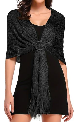 TUONYIS Funkelnde metallische Schals und Wickeltücher mit Schnalle Abendtuch, Stola, Schal für Damen, schwarzer Schal, Abendtücher und Schals für Hochzeit, Partys, Brautjungfer, Schwarz