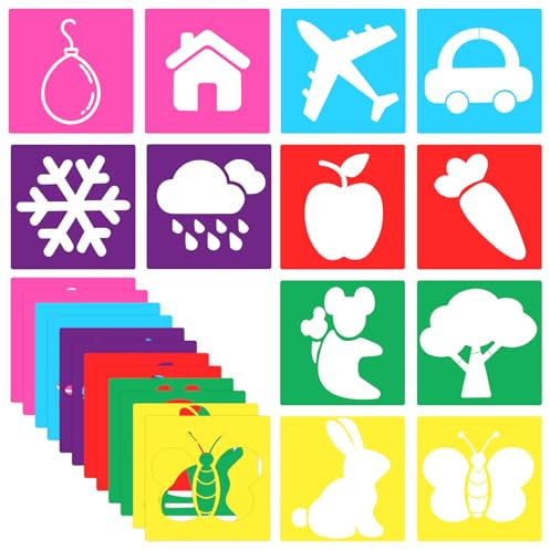 12 Stück Malschablonen 8 inch Schablonen für Kinder Bunte Schablonen Malen Plastik Wiederverwendbar Malerei zum Malen Textilgestaltung Set-Auto/Insekten/Tiere/Wetter