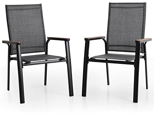MFSTUDIO Gartenstuhl 2er Set Aluminium, Textilene Balkon Stühle Stapelbar