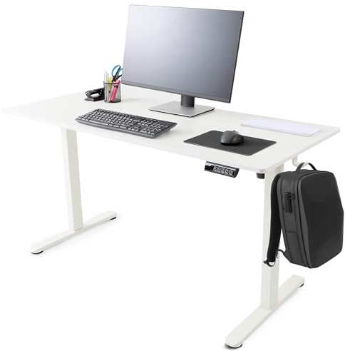 AREBOS Scrivania Elettrica Regolabile 140x60 cm | Altezza 72-118 cm | Funzione Memory | Tavolo Ergonomico Standing Desk | Postazione Seduta-in-Piedi | Bianco
