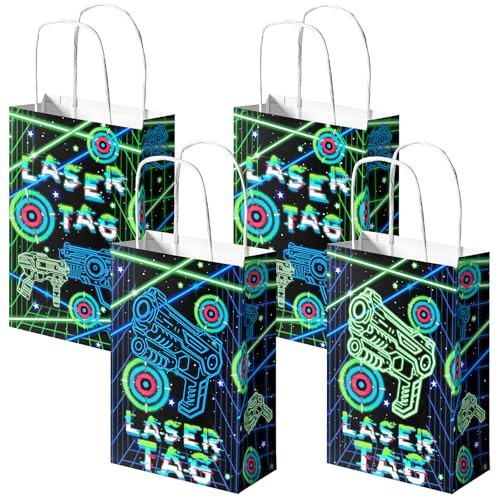 24 Pack Laser Tag Party Favor Bags for Kids – Battle Goodie Bags with Handles, Laser Birthday Decorations, Laser Tag Party Supplies for Boys