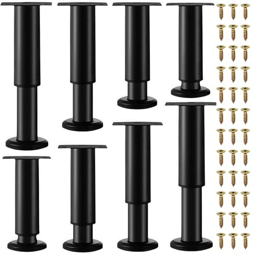 XHMAXE Adjustable Furniture Legs 8 Pack 25-42 cm Black Metal | Heavy-Duty Replacement Legs with Screws for Sagging Bed Frames, Sofas, Chairs, Tables and Cabinets