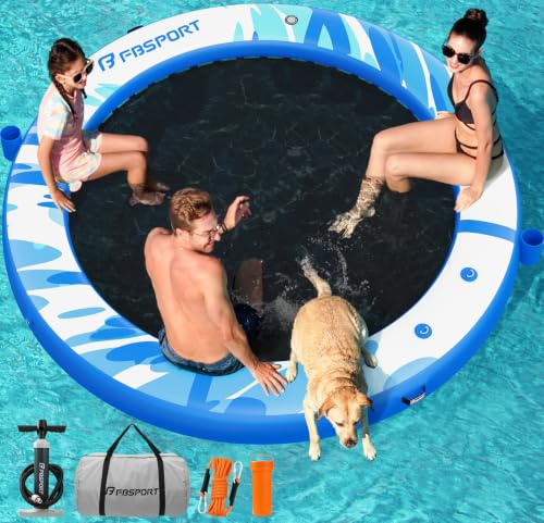 Sunchill Float Platform 240 cm Plataforma Flotante Hinchable para 2-5 Personas, Muelle Redondo con Red Reforzada Heavy Duty, Hamaca Acuática, Isla Flotante para Piscina, Playa y Mar
