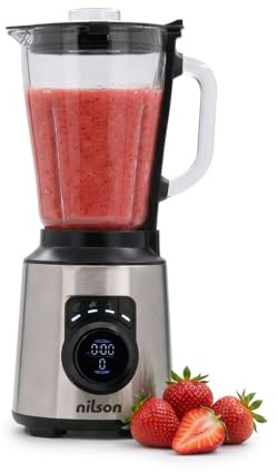Nilson Life Batidora de Vaso Nutricional, 1200 W Potencia Máxima, Capacidad 1,5 L, 9 Velocidades, Display LED Manual, Tritura, Mezcla y Pica Hielo, Función Turbo, NTB1200DX, Cable 80 cm, Inox