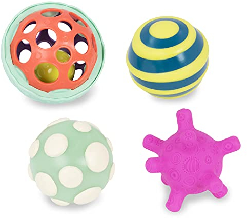 B. toys Baby Spielzeug 4 Bälle mit verschiedenen Formen und Farben mit Rassel und Licht – Motorikspielzeug für Kinder ab 6 Monaten